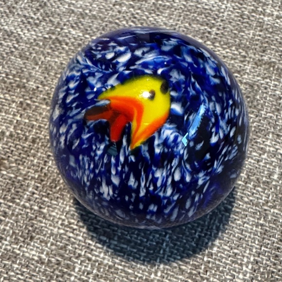 Blue and Yellow Glass ball paperweight - Picture 3 of 3